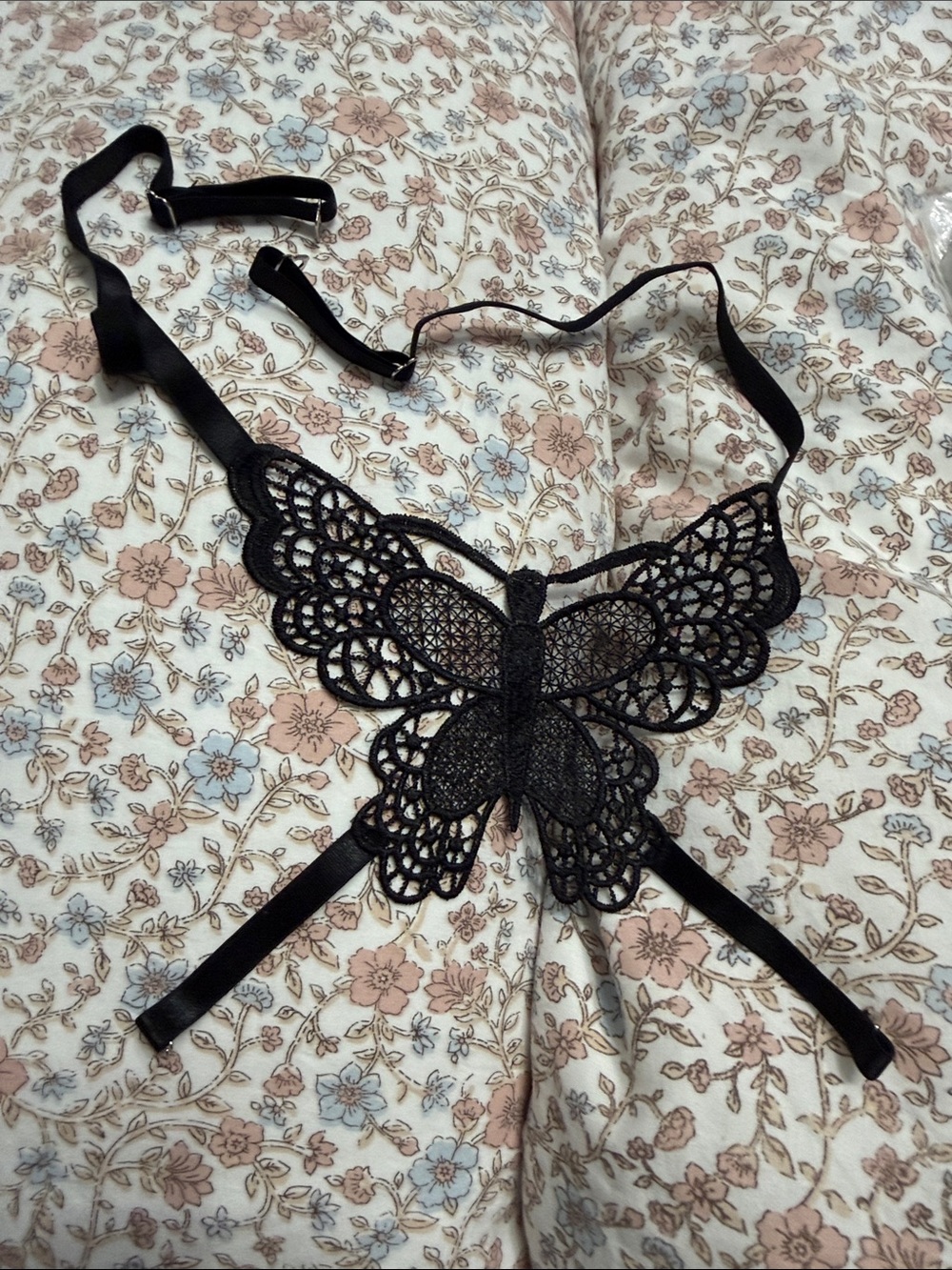 Black Butterfly Lace Harness Bralette - Women Intimates